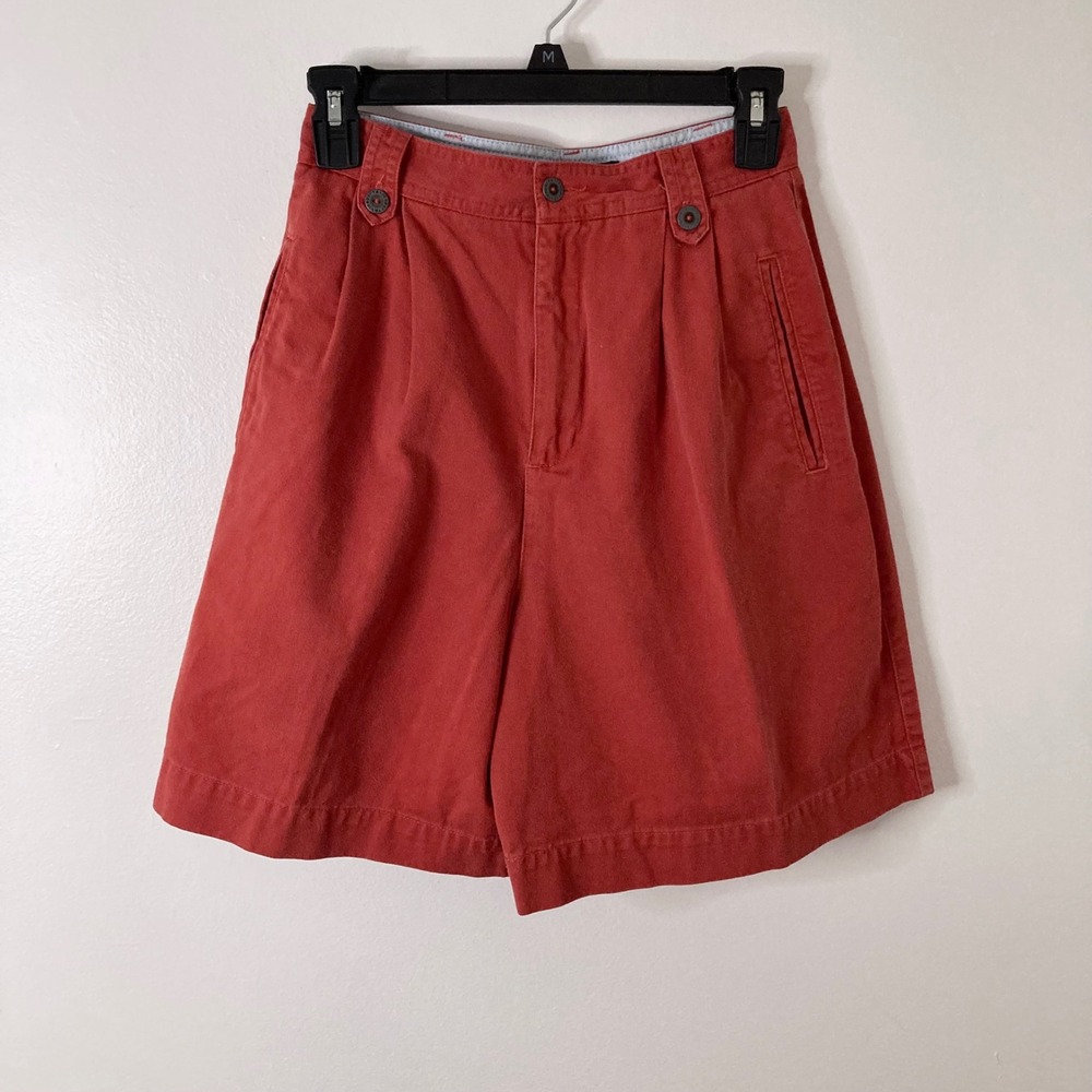 Lizsport Vintage 90s Pleated High Waisted Cotton Shorts Orange 4 Y2K Retro